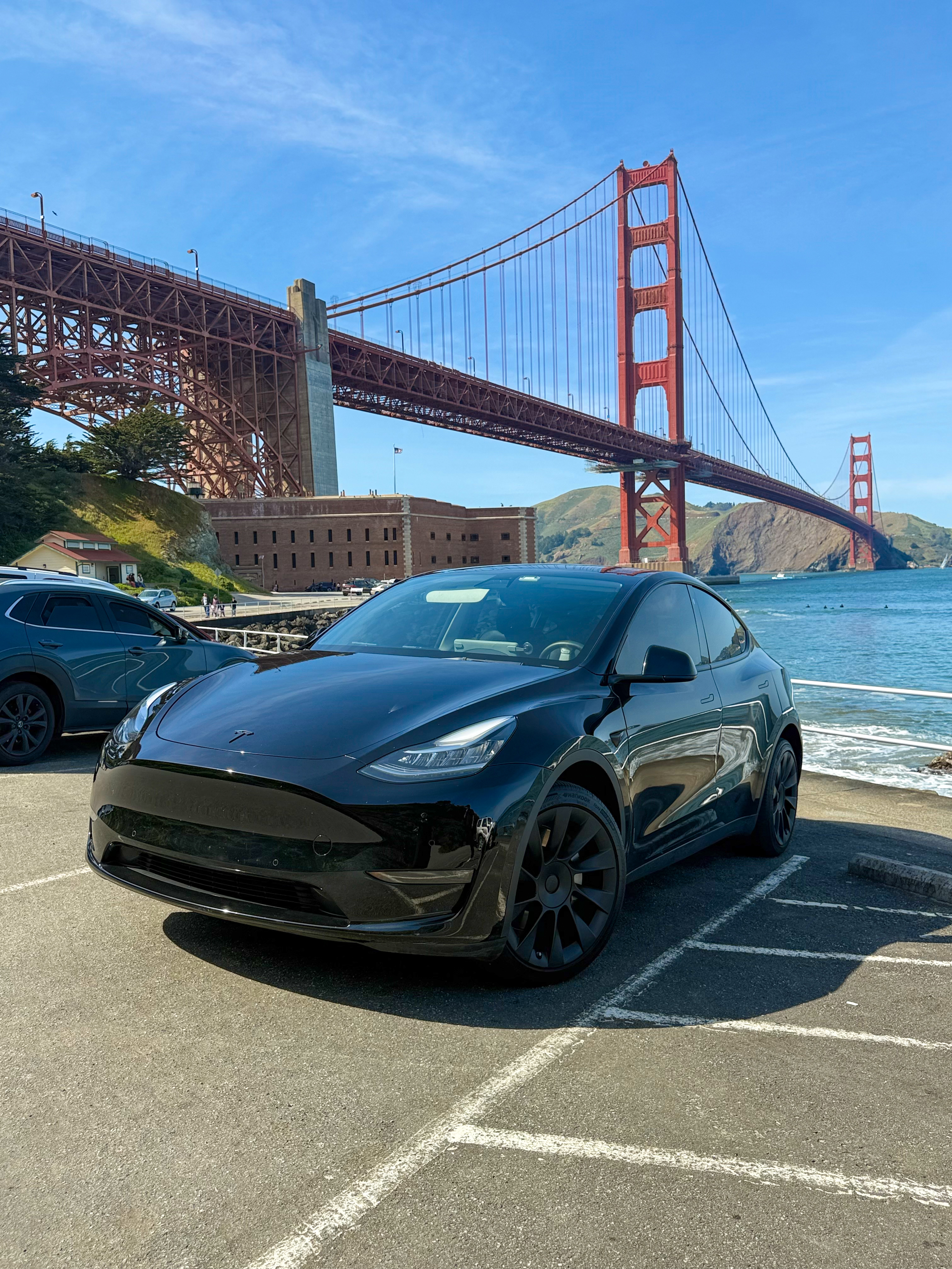 Tesla Model Y with Golden Gate Bridge